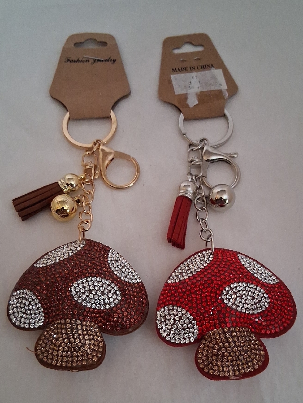 Mushroom Bling Keychain With Tassel Red & Brown